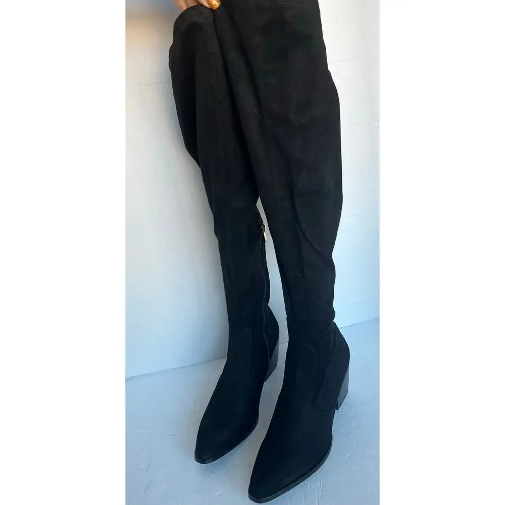 NWOT DREAM PAIRS Black Vegan Suede Thigh High Over the Knee Chunky Heel Boot 8.5